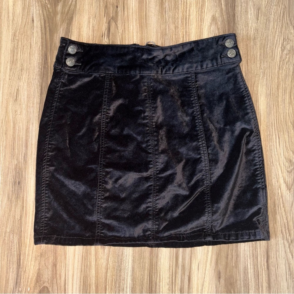 Free People Black Velvet Mini Skirt Edgy Button Detail